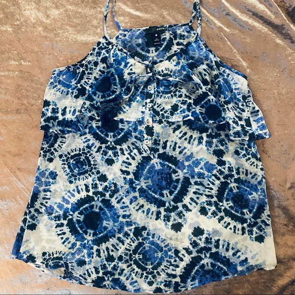 Aqua Tassle Cami Trapeze Top in Blue Tie Dye - Picture 4 of 8